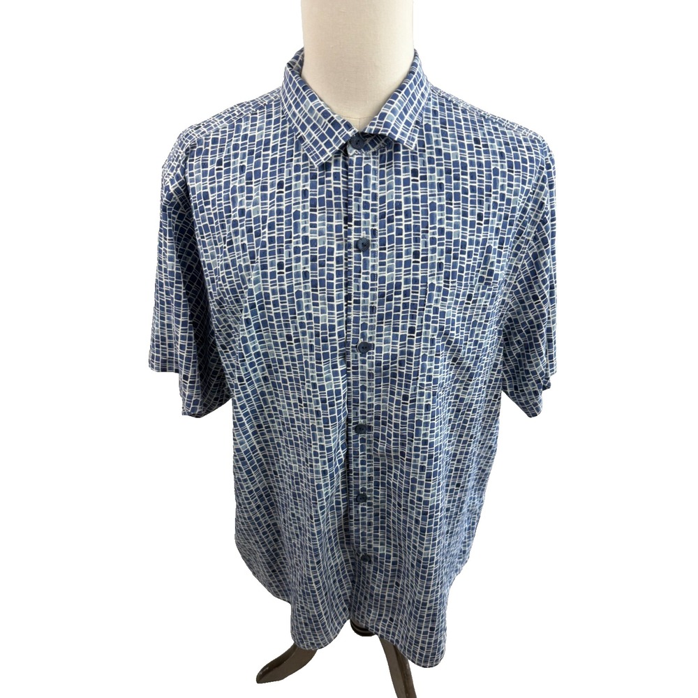 Tommy Bahama Mens Blue White Geometric Short Sleeve Button Down Shirt XXL